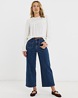 Mid Blue Authentic Pocket Front Wide Crop Jeans