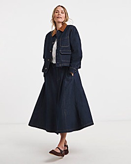 Indigo Seamed Full Circle Midi Skirt