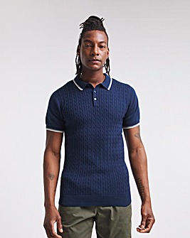 Navy Cable Knitted Polo