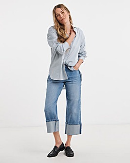 Blue Straight Leg Turn Up Jeans