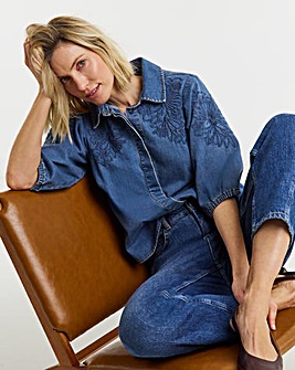 Mid Blue Embroidered Denim Shirt