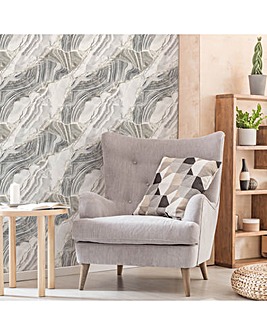 Fresco Agate Marbled Plain Grey Gold Wallpaper