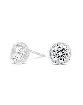Simply Silver Sterling Silver 925 Cubic Zirconia Pave Surround Stud Earrings