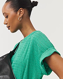 Green Textured Longline Curved Hem Top