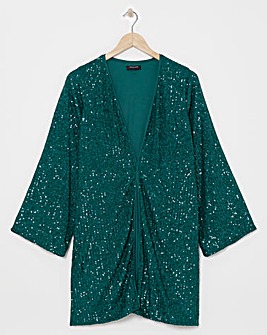 Green Sequin Longline Cardigan