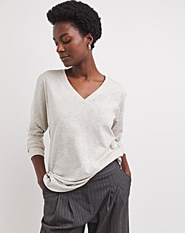 Oatmeal V-Neck Split Hem Slouch T-Shirt