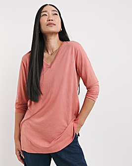 Dusty Peach V-Neck Split Hem Slouch T-Shirt