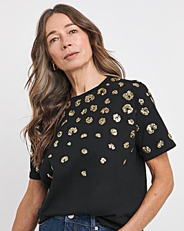 Black Animal Sequin Crew Neck T-Shirt