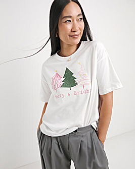 White Merry & Bright Christmas T-Shirt