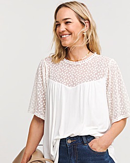 White Lace Panel Angel Sleeve Top