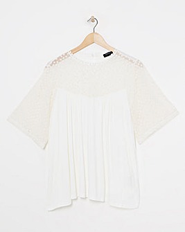White Lace Panel Angel Sleeve Top