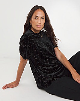 Black Short Sleeve Velvet Heatseal Top