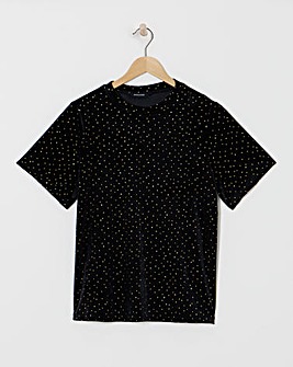Black Short Sleeve Velvet Heatseal Top