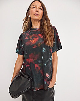 Floral Crew Neck Short Sleeve Velvet Top