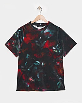 Floral Crew Neck Short Sleeve Velvet Top