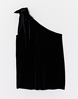 Black One Shoulder Bow Velvet Top