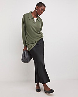 Khaki Collared Zip Front Soft Touch Longline Top