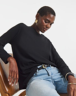 Pure Cotton Black Crew Neck Long Sleeve T-Shirt