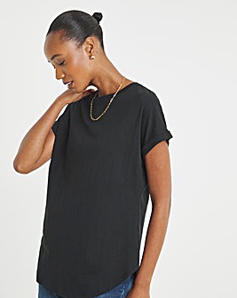 Black Longline Short Sleeve Curved Hem Top