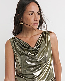 Gold Cowl Neck Foiled Top