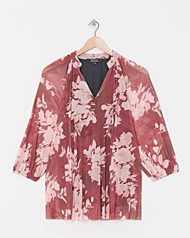 Floral Print V-Neck Mesh Blouse