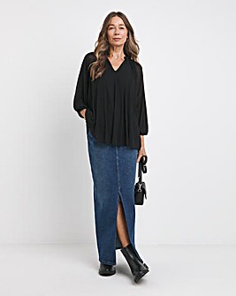 Black V Neck Mesh Blouse