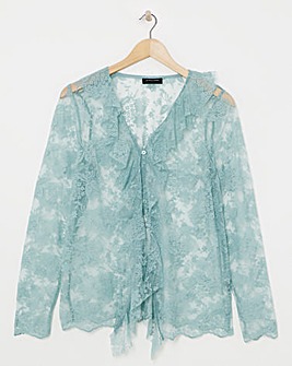 Blue Lace Frill Front Blouse