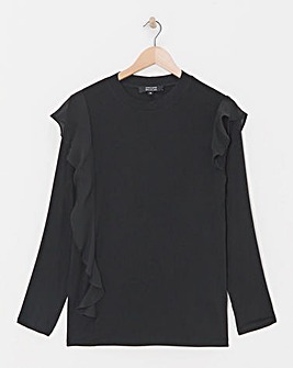 Black Crew Neck Chiffon Frill T-Shirt