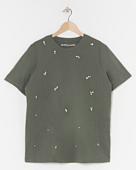 Pure Cotton Charcoal Crew Neck Scatter Embellished T-shirt