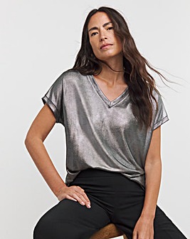 Silver V Neck Foil T-Shirt