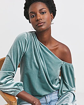 Blue Off The Shoulder Velvet Top