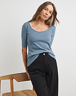 Steel Blue Scoop Neck Half Sleeve Top