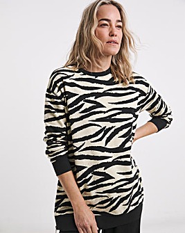 Zebra Print Side Zip Longline Sweat