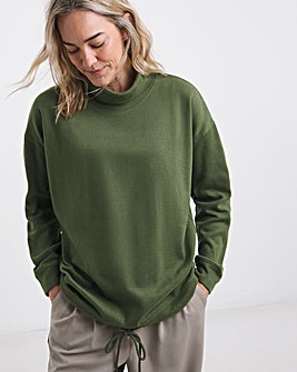 Olive Roll Neck Tie Hem Cosy Sweatshirt