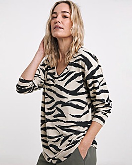 V Neck Soft Touch Zebra Print Longline Top