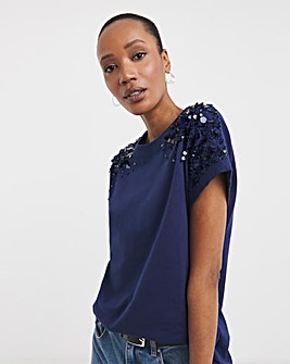 Indigo Embellished Trim T-shirt