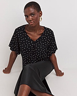 Black Spot Double Angel Sleeve V Neck Top