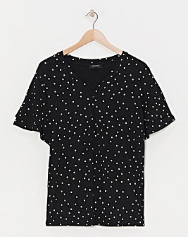 Black Spot Double Angel Sleeve V Neck Top