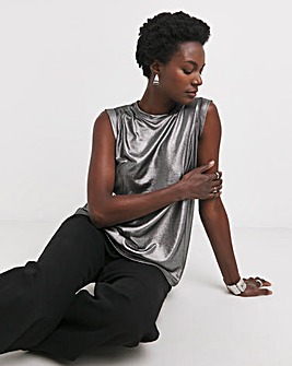 Pewter Crew Neck Foiled Tank