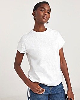 White Crew Neck Bubble Hem Top