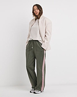 Khaki with Pink Side Stripe Wide Leg Joggers