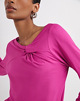 Magenta Twist Asymmetric Neck Long Sleeve Top