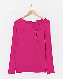Magenta Twist Asymmetric Neck Long Sleeve Top