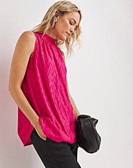 Pink Halter Neck Pleated Top