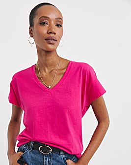 Bright Pink V-Neck Short Sleeve T-Shirt