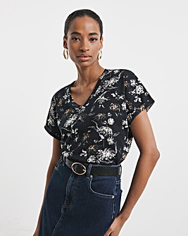 Floral Print V-Neck Short Sleeve T-Shirt