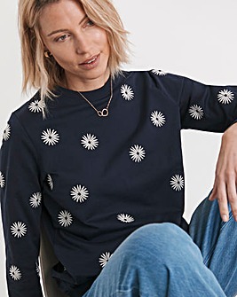 Navy Daisy Embroidered Sweatshirt