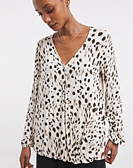 Leopard Wrap Long Sleeve Bubble Hem Top