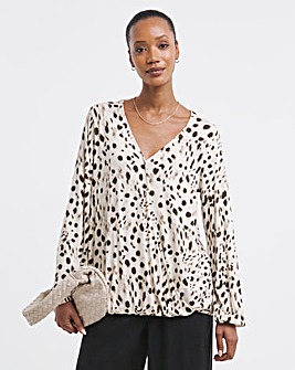 Leopard Wrap Long Sleeve Bubble Hem Top