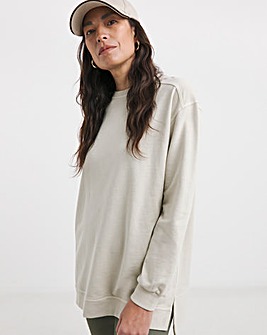 Warm Grey Seam Detail Longline Sweatshirt